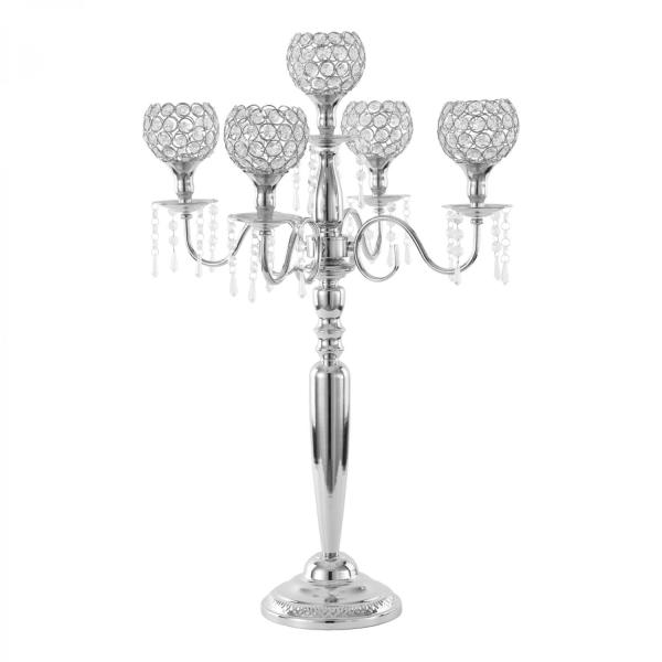 Candelabras | Crystal Candelabra Globe Seville, Five Arm 31"- Silver Candelabras Candelabras