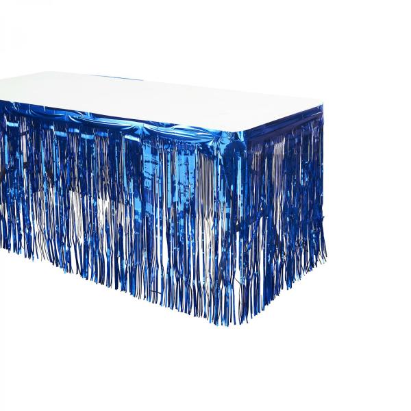 Fringe Table Skirts | Metallic Foil Table Skirt 14Ft – Royal Blue Fringe Table Skirts Fringe Table Skirts