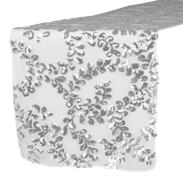 Table Runners | Sequin Looping Leaves Table Runner – Silver Table Linens & Table Skirts Table Runners