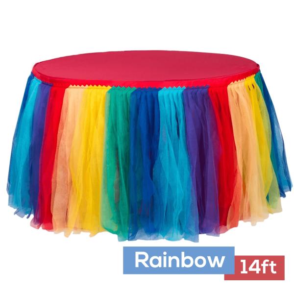 Tulle Table Skirts | Sheer Tulle Tutu Table Skirt – 14Ft Long – Rainbow Table Linens & Table Skirts Tulle Table Skirts