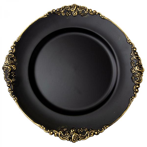 Charger Plates | Filigree Edge Plastic Charger Plate 13" – 24 Pieces – Black Charger Plates Charger Plates